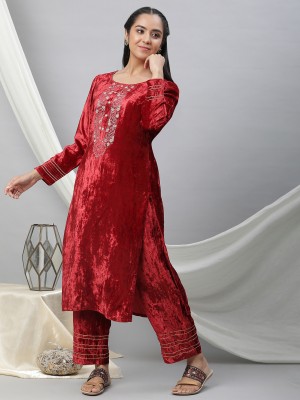 Aurelia Women Embroidered A-line Kurta(Maroon)