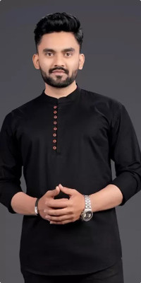 LINOGES Men Solid Anarkali Kurta(Black)