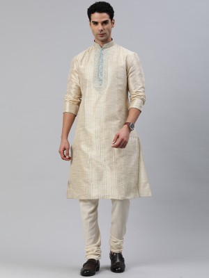 Manthan Men Self Design Straight Kurta(White)