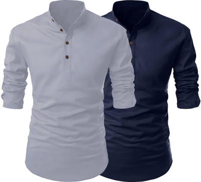 Kavyangle Creation Men Solid Straight Kurta(Grey, Light Blue)