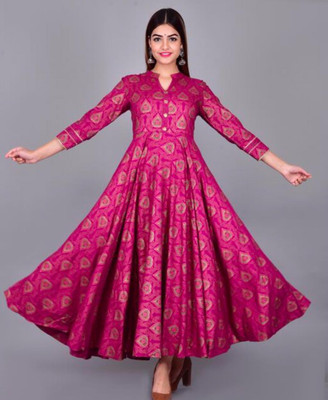 GIRDHAR CHOICE Women Printed Anarkali Kurta(Pink)