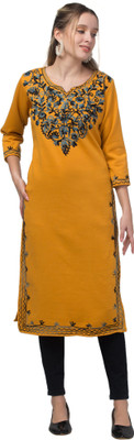 Sonistyles Women Embroidered A-line Kurta(Yellow)