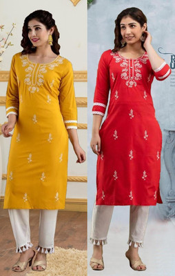 SISTO Women Embroidered Straight Kurta(Multicolor)