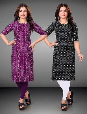 Tashvi Creation Women Printed Straight Kurta(Black)