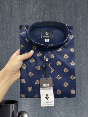ANREX Men Printed Straight Kurta(Dark Blue)