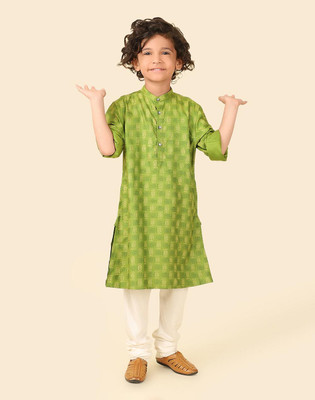 Fabindia Boys Block Print A-line Kurta(Green)