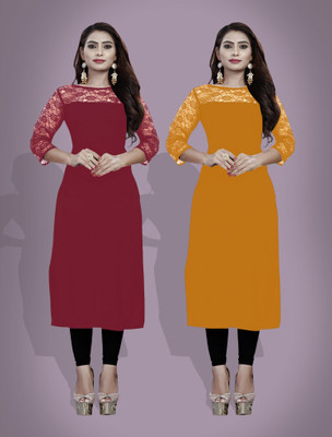 Maheshvi Women Self Design Straight Kurta(Yellow)