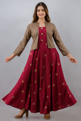 jaipurite Women Floral Print Anarkali Kurta(Maroon)