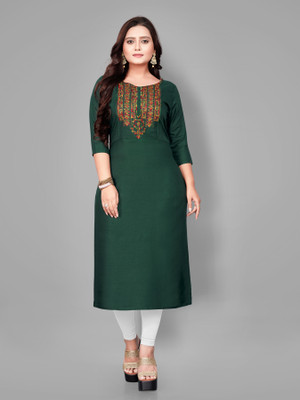 RIAANA Women Embroidered A-line Kurta(Green)