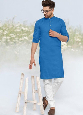 Rashmi Genz Men Printed Straight Kurta(Blue)