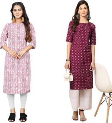 HouseOfCommon Women Printed Straight Kurta(Multicolor)