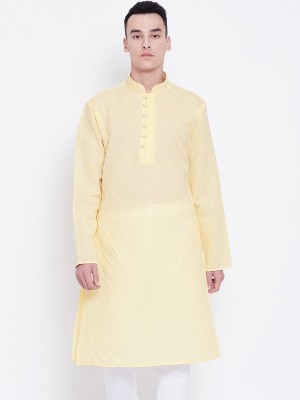 SG LEMAN Men Solid Straight Kurta(Yellow)