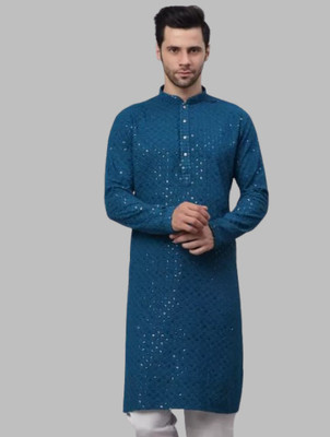 Shree Dutt Creation Men Embellished Straight Kurta(Blue)