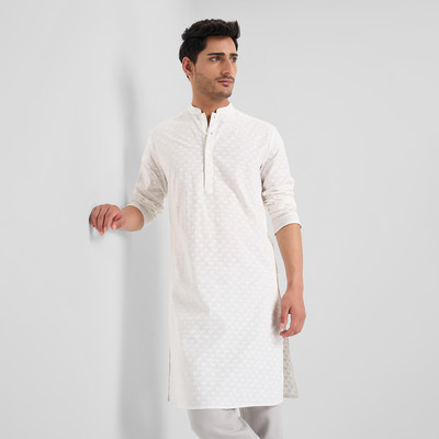 Indus Route by Pantaloons Men Printed A-line Kurta(White)