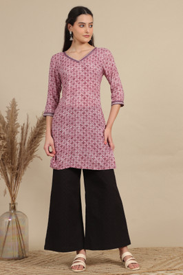 Aurelia Women Floral Print Straight Kurta(Pink)