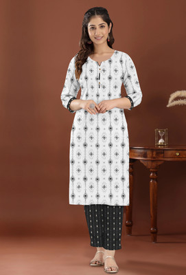 sadya collection Women Printed A-line Kurta(Black)