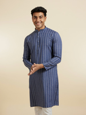 DIWAS by Manyavar Men Printed Straight Kurta(Blue)