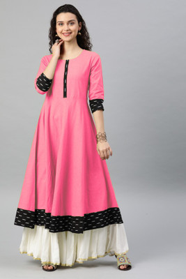 VISVA DESIGNER Women Self Design Flared Kurta(Pink)