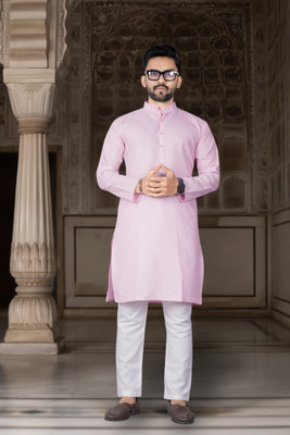DHASU TRENDZ Men Solid Straight Kurta(Pink)
