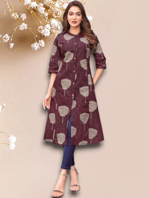 ABHI FAB Women Printed Straight Kurta(Brown)