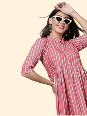 Houseofcommonv Women Printed A-line Kurta(Pink)