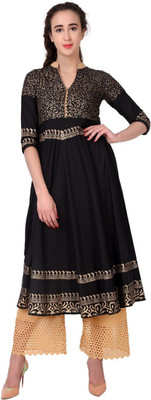 EZIS FASHION Women Printed Anarkali Kurta(Black)
