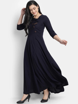 SHRIVASTRAM Women Solid Anarkali Kurta(Dark Blue)
