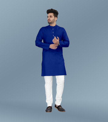 Shree Dutt Creation Men Solid Straight Kurta(Blue)