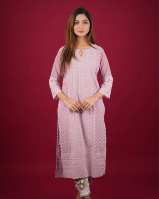 Abayas Fashion Women Printed, Geometric Print Straight Kurta(Pink, Multicolor)