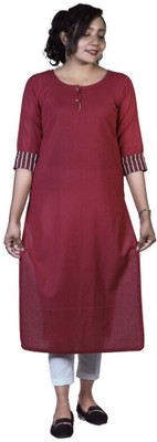 Awanee Women Solid Straight Kurta(Maroon)