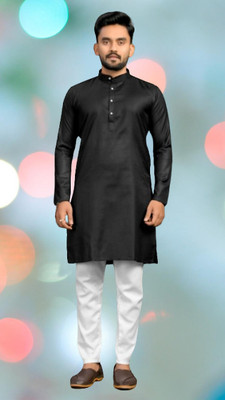 M Biswas Men Solid A-line Kurta(Black)