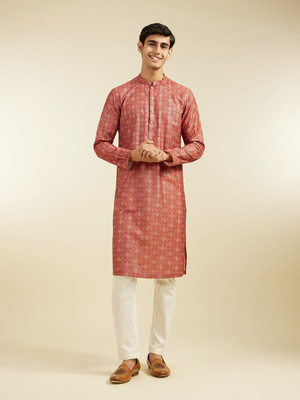 DIWAS by Manyavar Men Printed Straight Kurta(Brown)