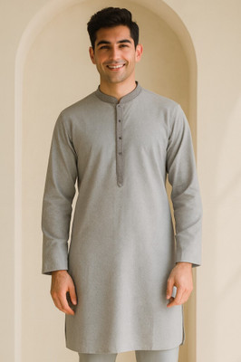 JUGG JUGG JEEYO Men Self Design Straight Kurta(Grey)