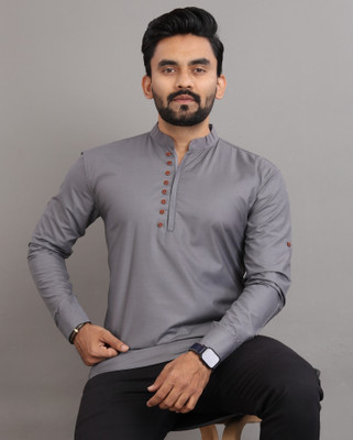Nofilter Men Solid Straight Kurta(Grey)