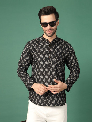 Sangria Men Printed Straight Kurta(Black)