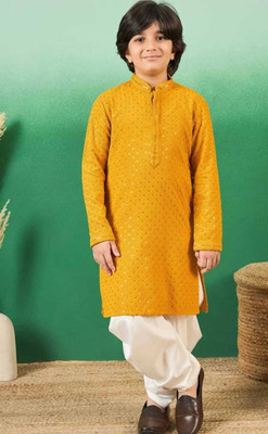 HouseOfCommon Boys Embroidered Straight Kurta(Yellow)