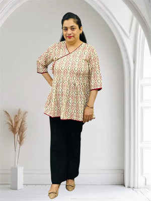 Saira Sonic Women Printed Anarkali Kurta(Beige)