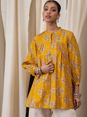 ANOUK Women Embroidered Straight Kurta(Yellow)