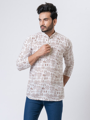 Rainbow Cloths Men Printed Straight Kurta(Multicolor)