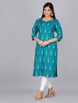 rajveer trading company Women Block Print A-line Kurta(Green)