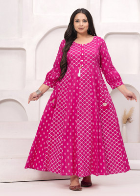 LABULY Women Printed Anarkali Kurta(Pink)