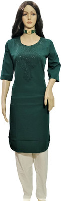 Divyanifashions Women Embellished A-line Kurta(Green)
