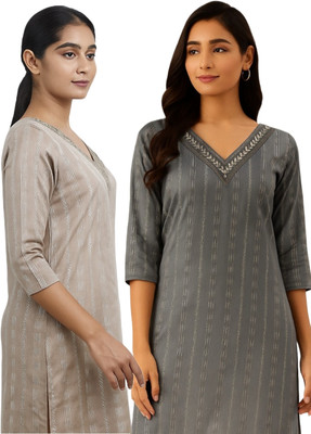 Badry Fashion Women Woven Design, Embellished A-line Kurta(Blue, Beige)