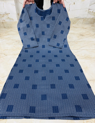 VROEGER Women Self Design Straight Kurta(Dark Blue)