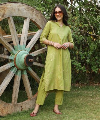 QISSA Women Printed A-line Kurta(Green)