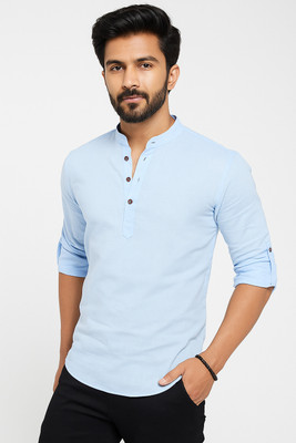 VIMASUTI Men Solid Straight Kurta(Light Blue)