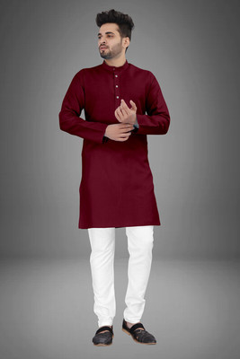 DIAMOND CULSTER Men Solid Flared Kurta(Maroon)
