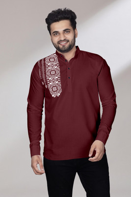 Kavyangle Creation Men Printed Straight Kurta(Maroon)