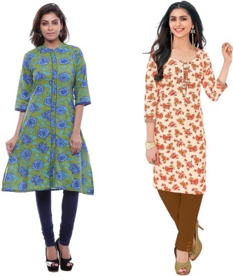 WEATHER CHANGER Women Floral Print Straight Kurta(Dark Blue, Dark Green)