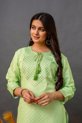 Tibra Attire Women Embroidered Straight Kurta(Black)